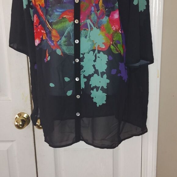 Soft Surroundings sheer gorgeous floral garden button down tunic shirt Sz 1X - Picture 2 of 5